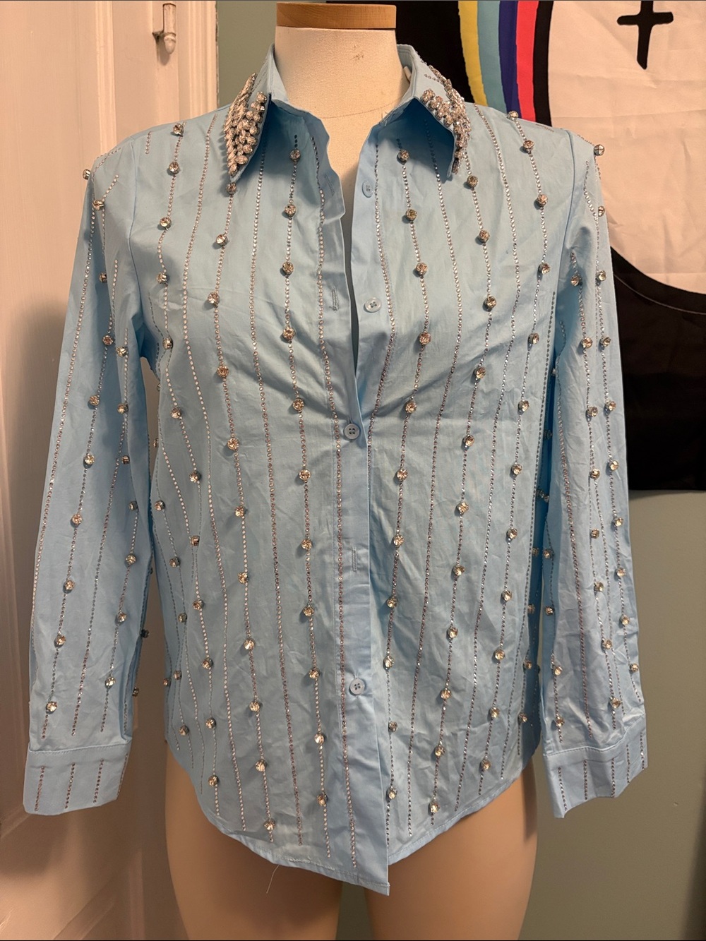 Light Blue Embellished Button-Down Shirt